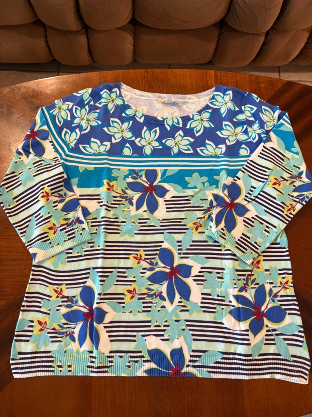 Talbots Women’s Floral Stripe Blue & Teal Women's Pullover Sweater